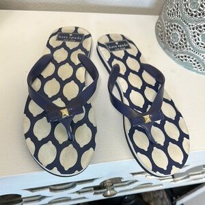 Kate Spade Patterned Flip Flops in Blue and Cream